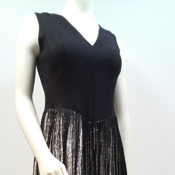 Vintage 60s Black Fringe Dress Pencil Wiggle Flapper Cocktail Dress Silv… - Picture 5 of 10